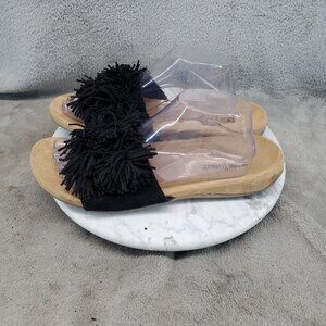 Minnetonka Shoes Womens Size 11 Black Suede Tricia Fringe Slide Sandals